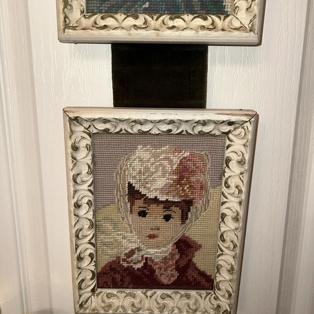 VTG 1957 Ladies Needlepoint Portraits 9.5